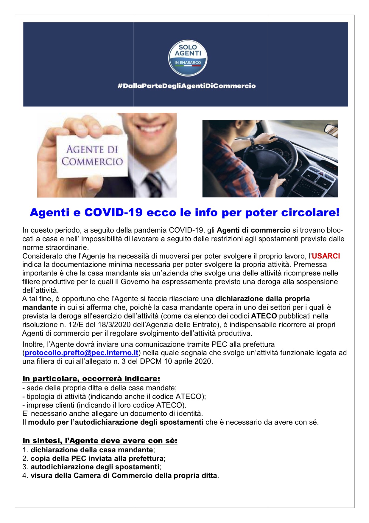 AGENTI DI COMMERCIO E COVID-19